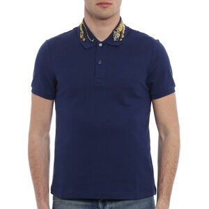Gucci Navy Blue Cotton Pique Tiger Embroidered Collar, size XL